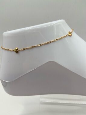 14K Yellow Gold Eternagold Singapore Heart Station Anklet Ankle Bracelet 9”L